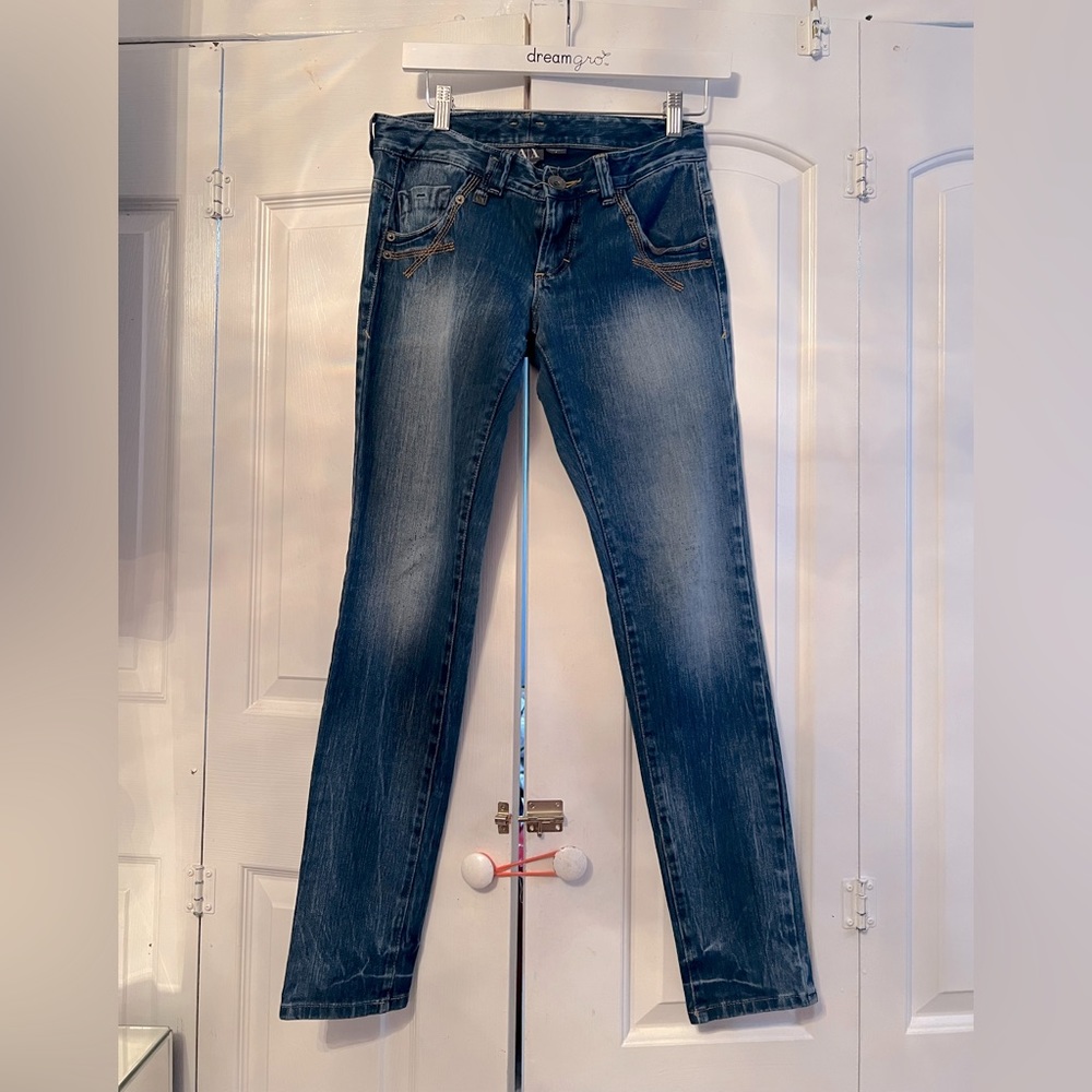 Armani Exchange Womens Jeans Distressed Blue Denim